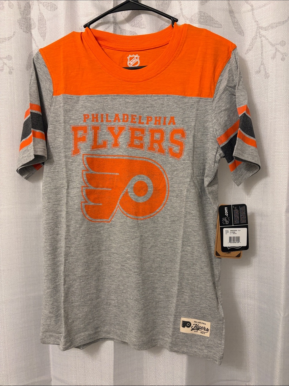 NHL Philadelphia Flyers Gray & Orange Block Logo Tee